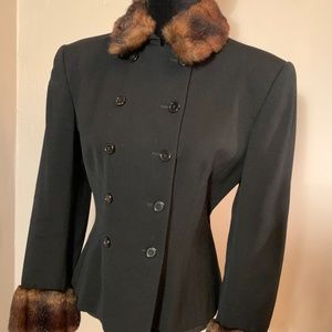 Ralph by Ralph Lauren Black Wool Double Breasted Faux Fur Short Blazer Size 10P